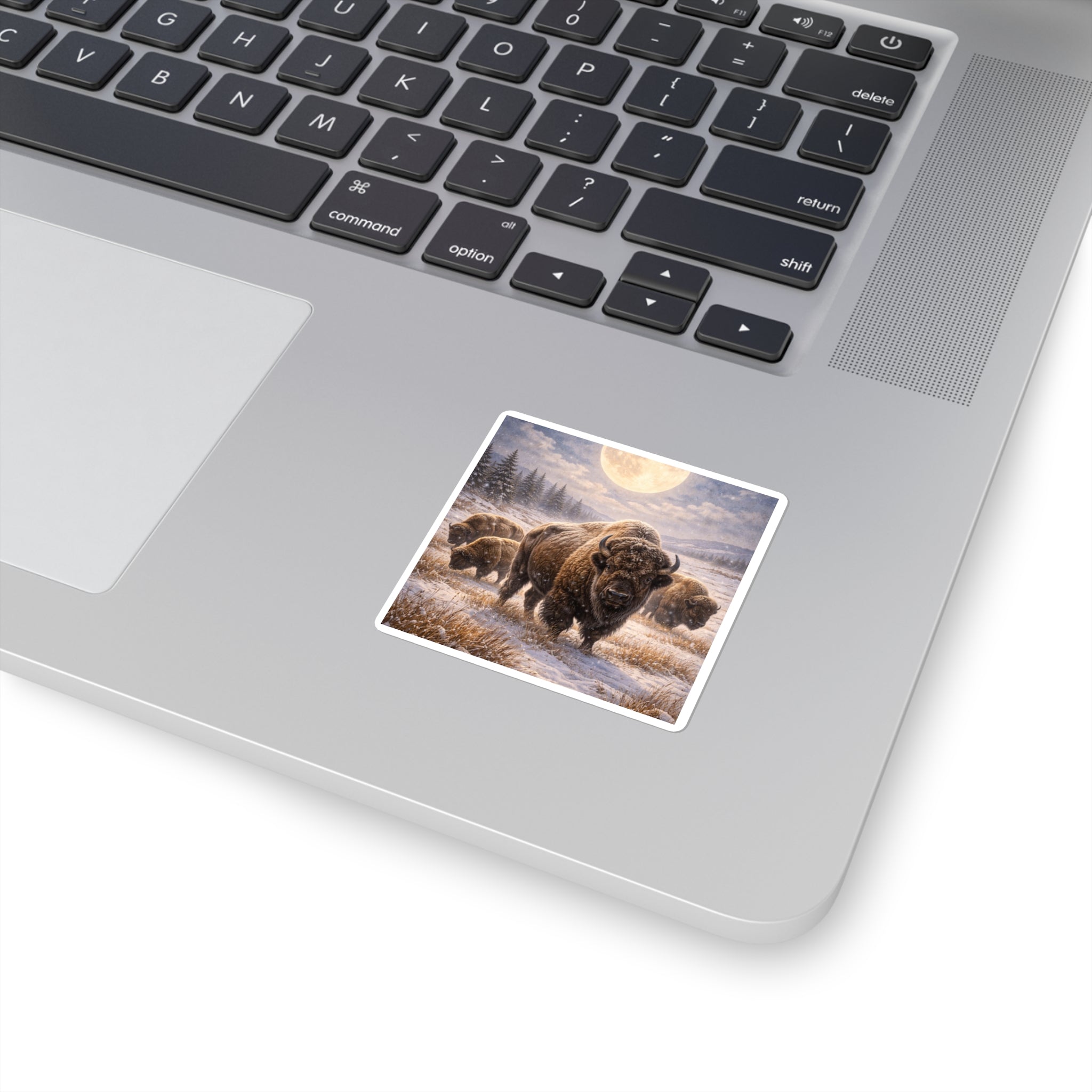 Bison Herd Square Sticker — Majestic Winter Moon Wildlife Decal