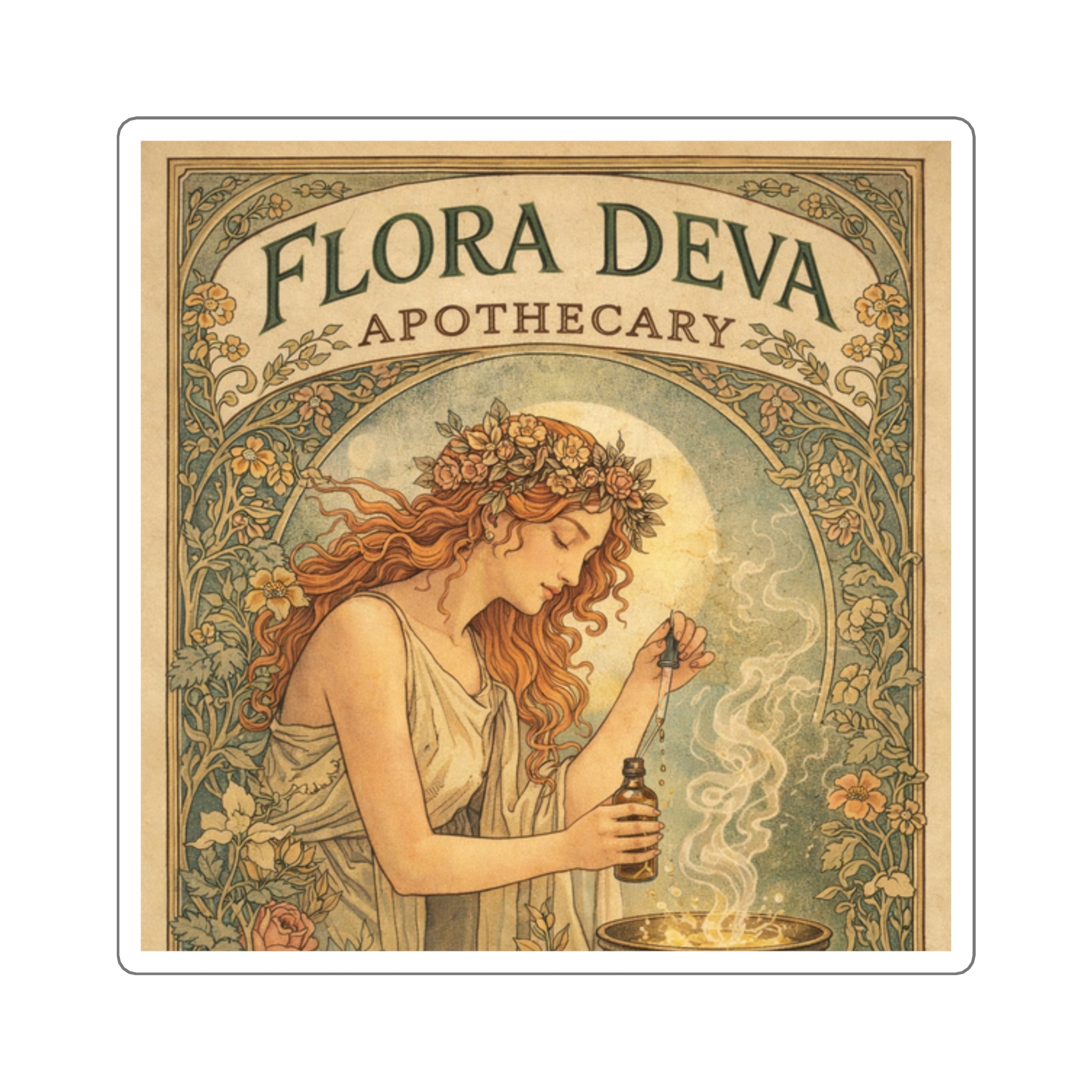 Flora Deva Apothecary Vintage Art Square Sticker