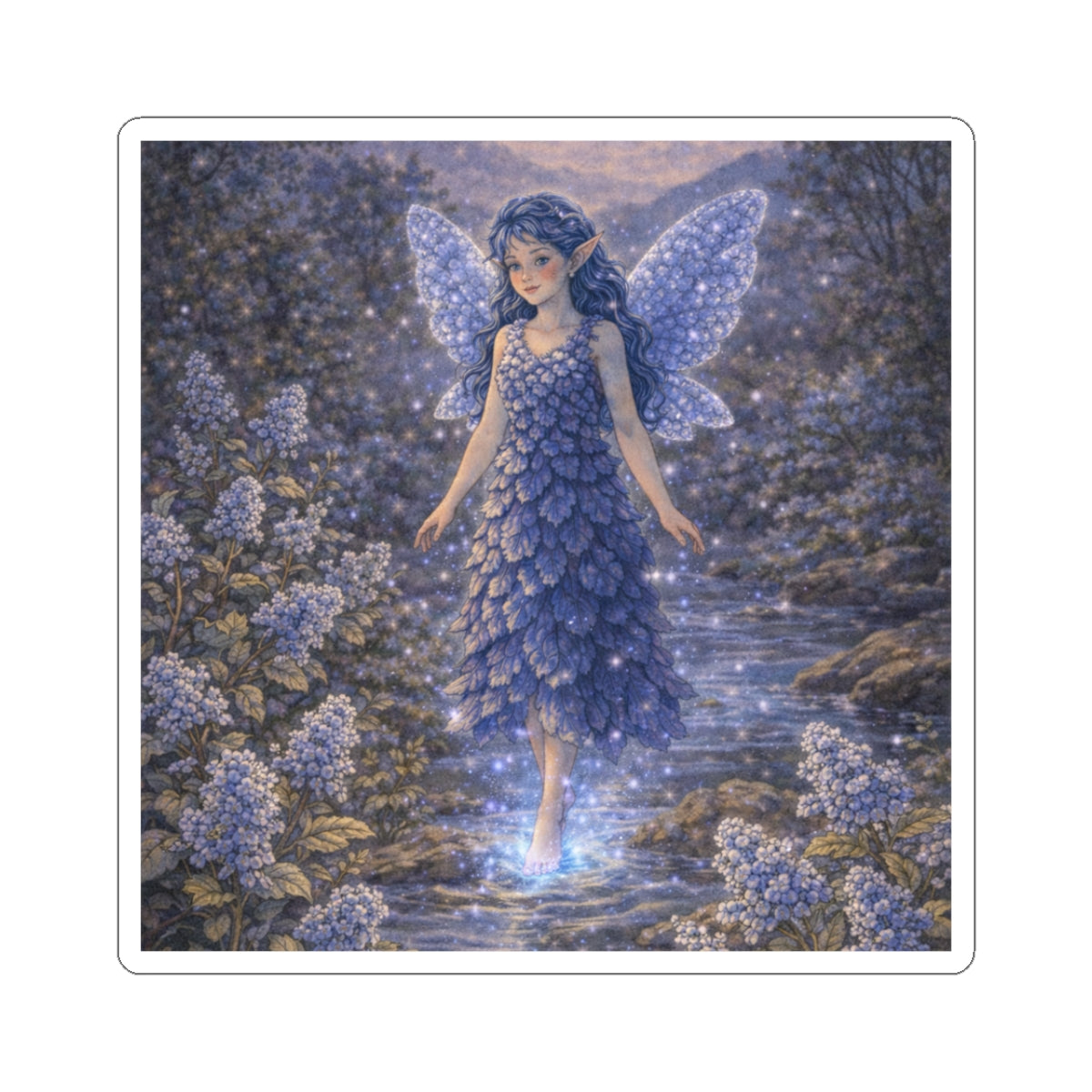 Fairy Night Sticker — Enchanted Blue Fairy Kiss‑Cut Sticker
